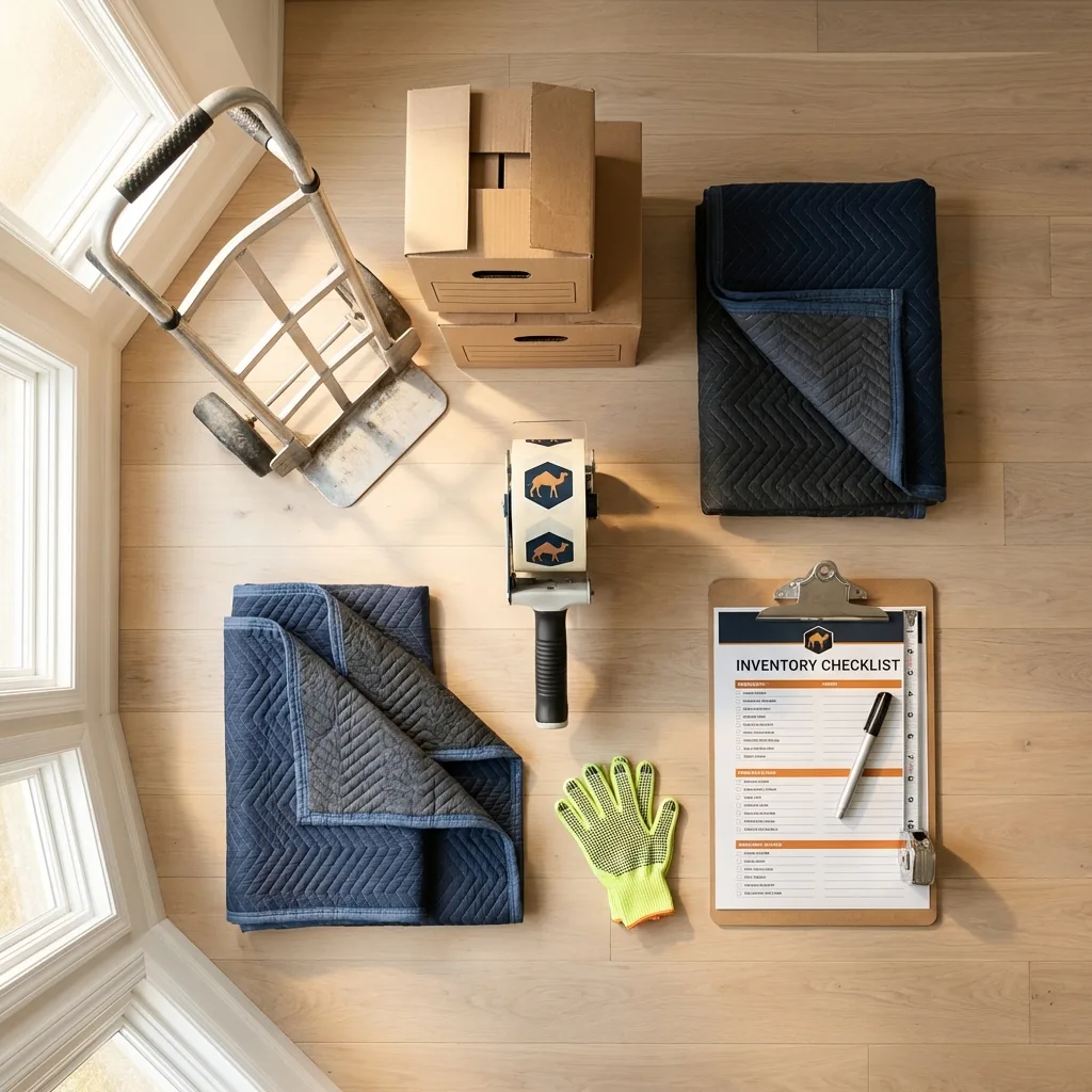 Professional moving supplies and packing materials layout for Hacienda Heights residential relocations